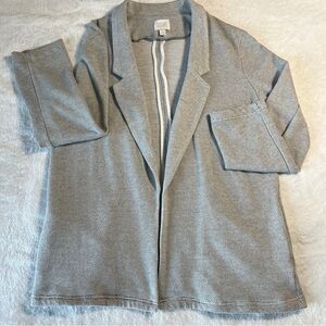 14th & Union Open Blazer Womens M Gray/White Stripe French Terry Cotton Blend